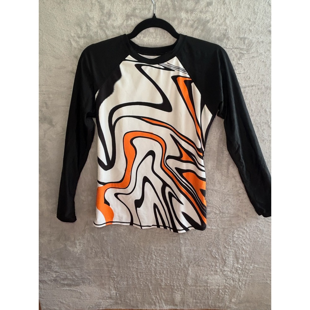 Axesea Womens Long Sleeve Rash Guard Swirl Print UPF 50+ Swim Shirt Orange Black